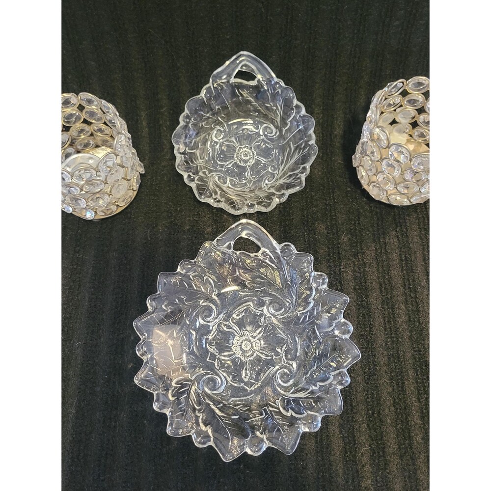 Vintage Indiana Glass Wild Rose Nappy Dish & Bowl Set